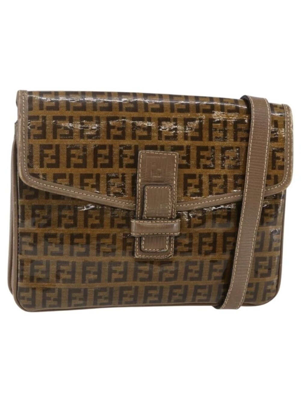 Authentic FENDI Zucchino Canvas Shoulder Bag Coated Canvas Beige